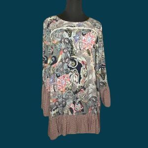 Kori Waif Dress with Ruffle Hem in Contrast Rayon Pattern Size Small